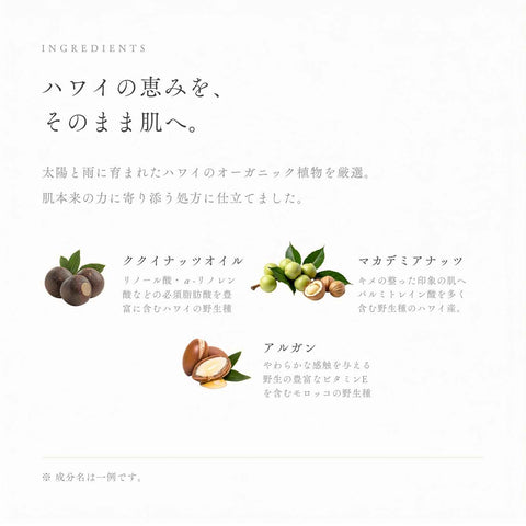 配合成分 ククイナッツオイル マカデミアナッツ アルガン